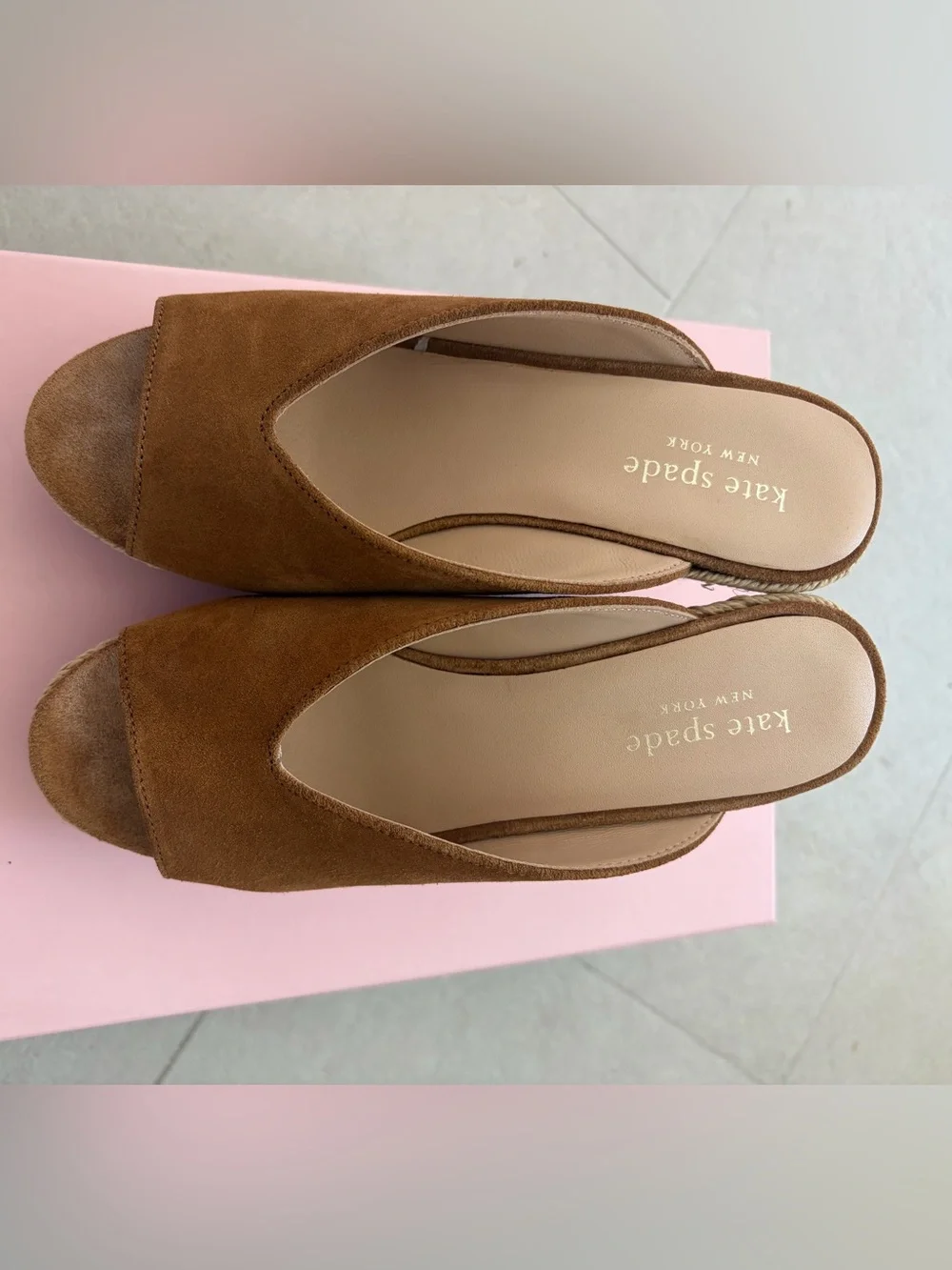 Kate Spade, Tan Suede Wedge Sandals, Size 5.5, Very Good Condition